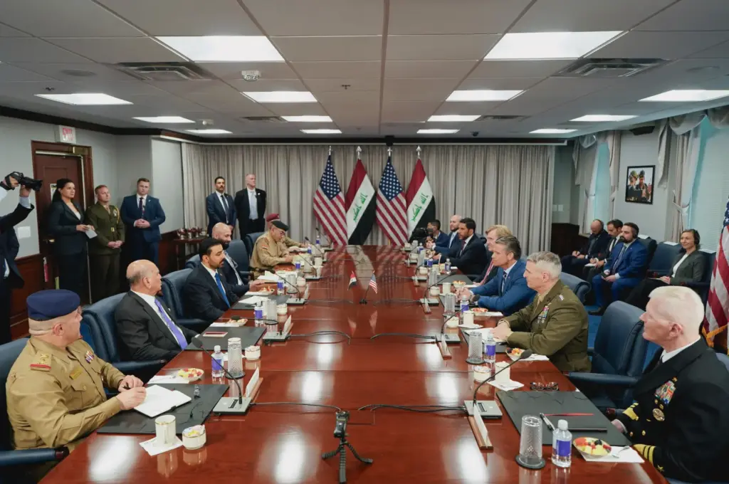 Defense Secretary Pete Hegseth and Iraq’s Prime Minister Ali al-Zaidi...