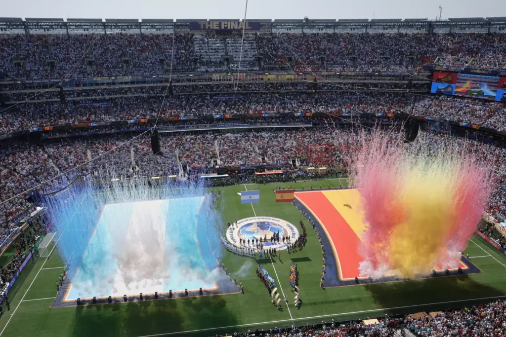 Fireworks go off before World Cup final soccer match between...
