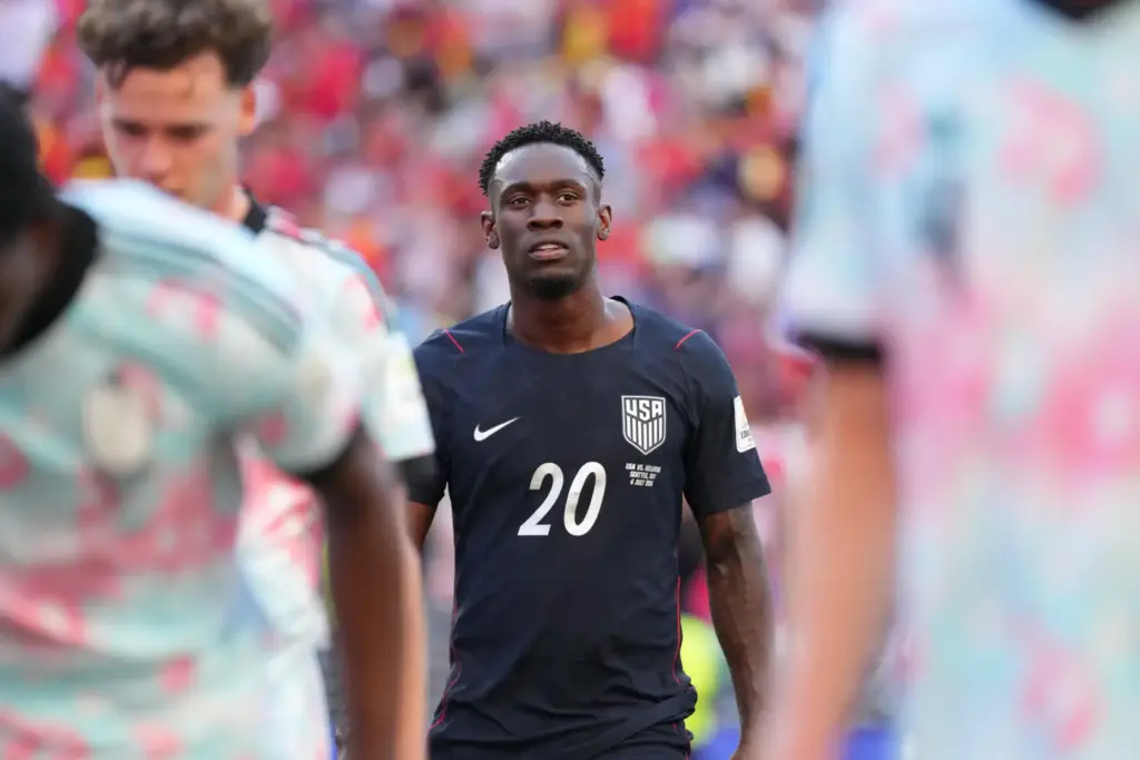 United States’ Folarin Balogun (20) walks off the field after...