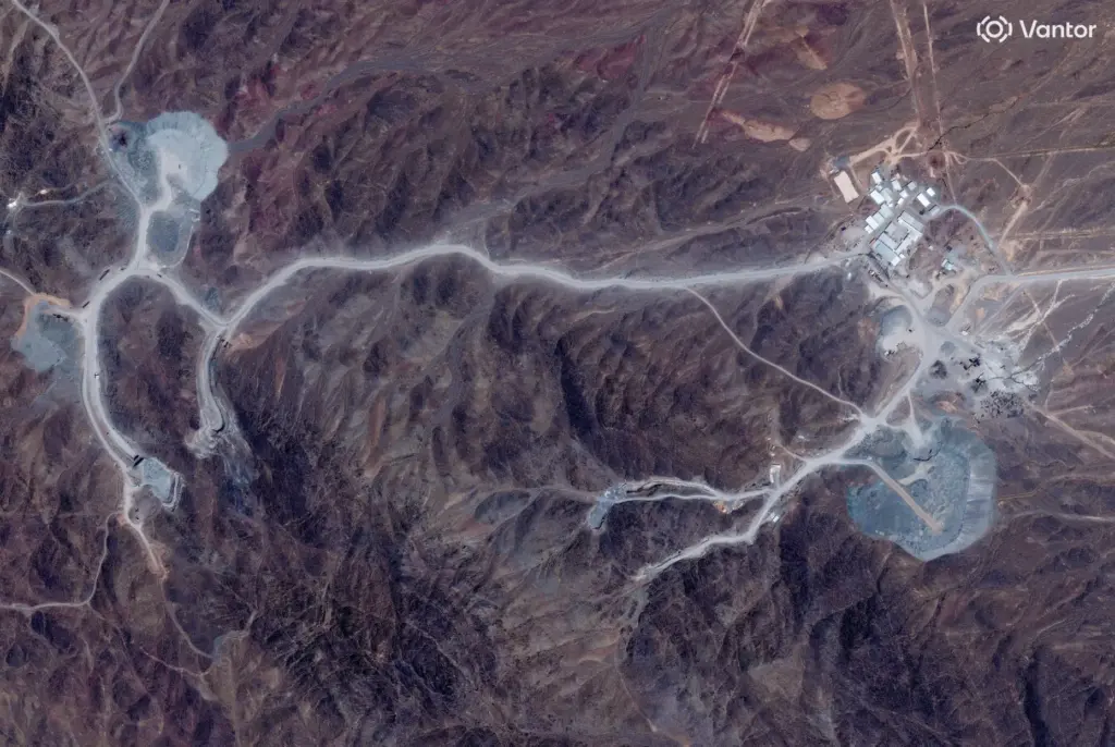 This satellite image provided by Vantor shows the view of...