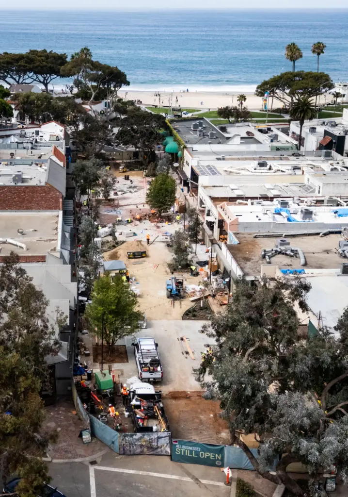 Work continues on the promenade along Forest Ave. in Laguna...