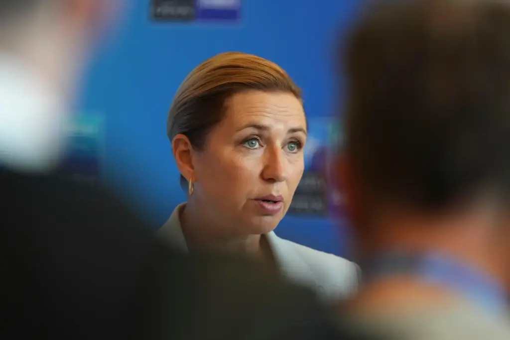 Denmark's Prime Minister Mette Frederiksen makes statements before the NATO summit.