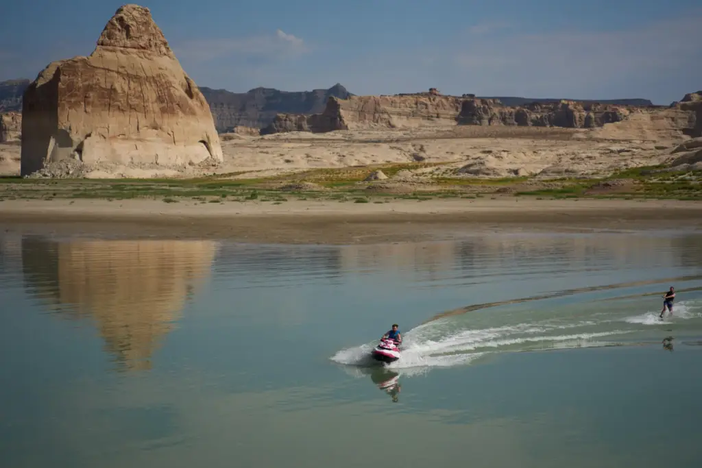 Vitalii Volna drives a jet ski on Lake Powell at...