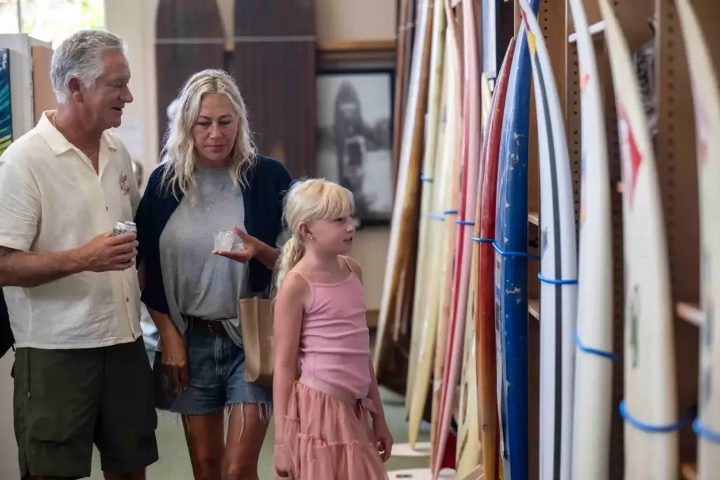 Visitors check out a temporary exhibit commemorating the 50th anniversary...