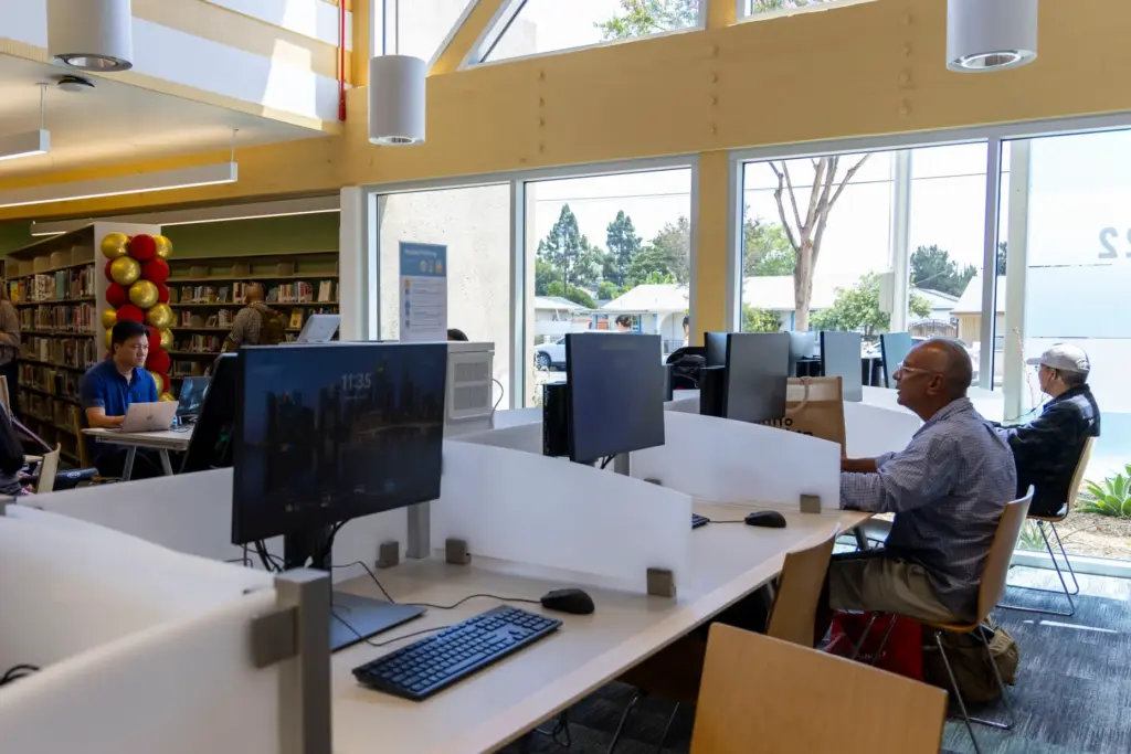 The newly-renovated Newhope Library features computers for anyone to use...