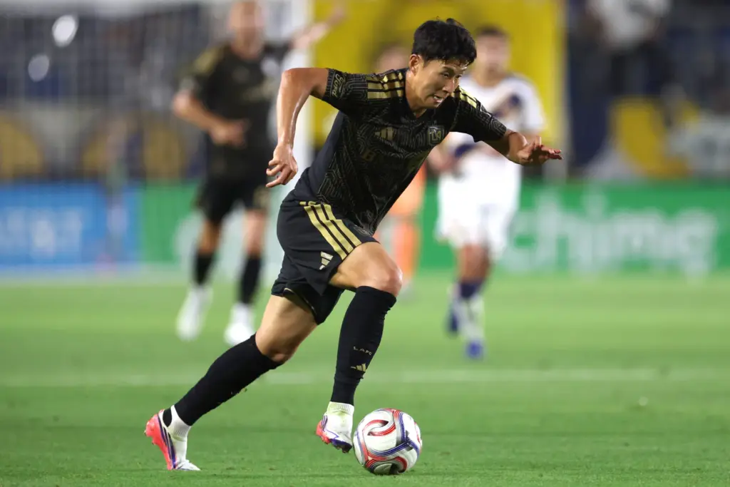 LAFC forward Son Heung-Min moves the ball up the field...