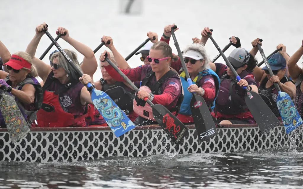 Teams race in the Long Beach Dragon Boat Festival at...