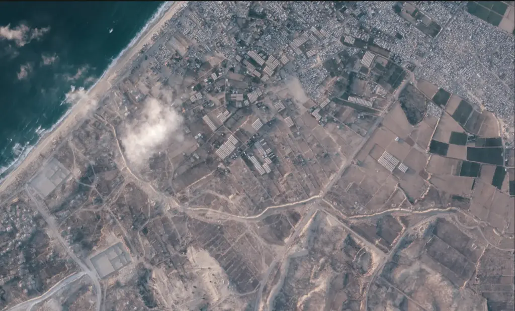 A satellite image from Planet Labs PBC shows a section...