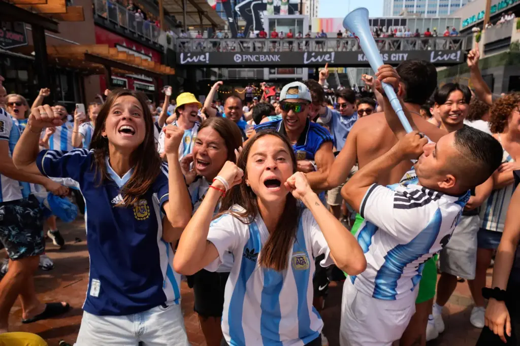 Fans celebrate Argentina's win over England in the World Cup semifinal.