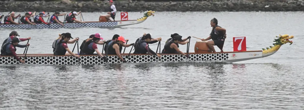 Teams race in the Long Beach Dragon Boat Festival at...