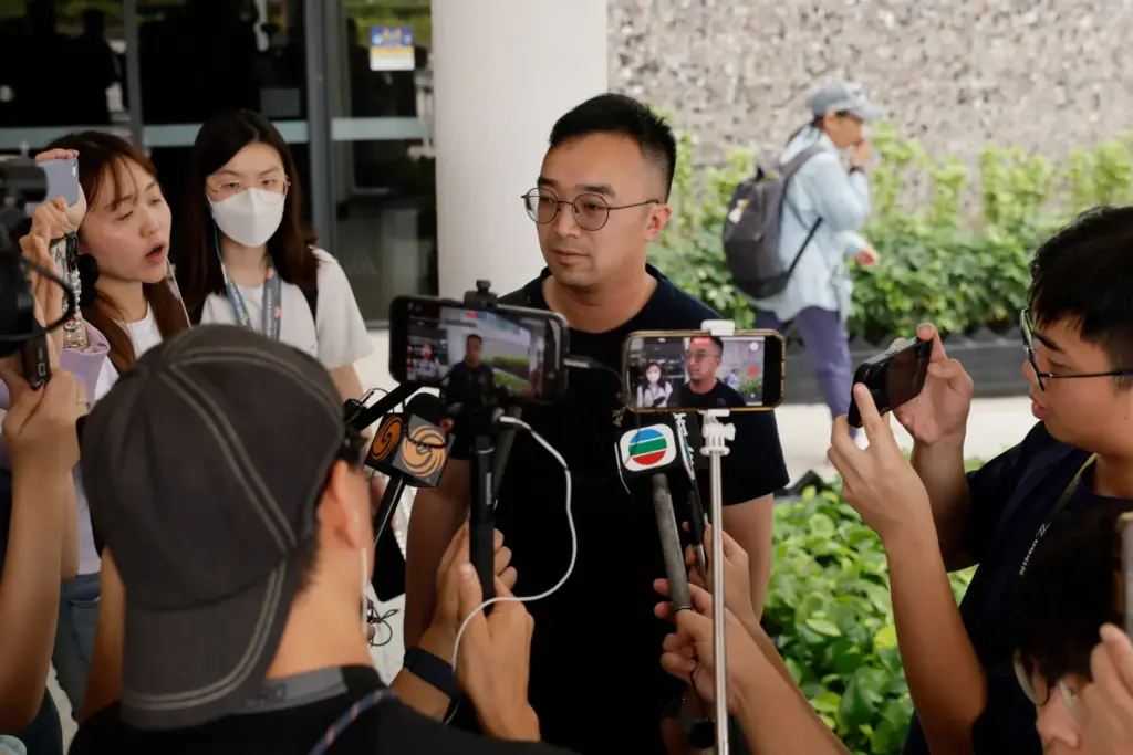 Patrick Liu speaks to the media following closing submissions.