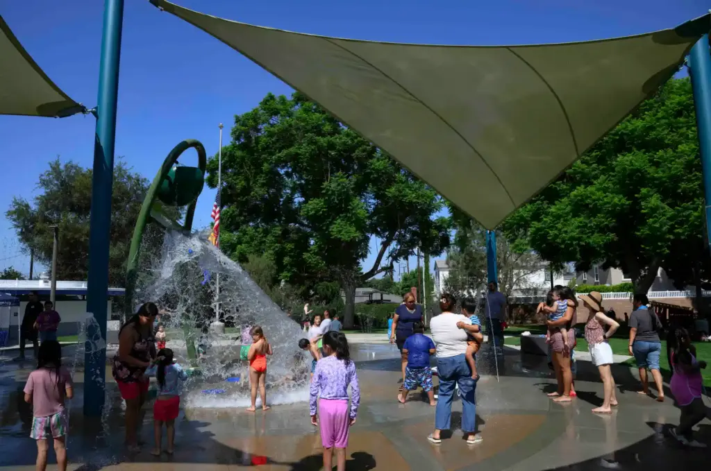 The new Splash Pad at Portola Park also features shade...