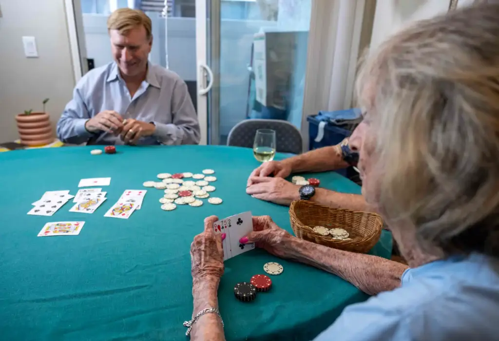 Dorothy Dahms, 97, who has been hosting a weekly poker...