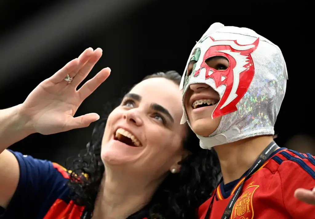 Spain fans get excited for their match against Austria at...