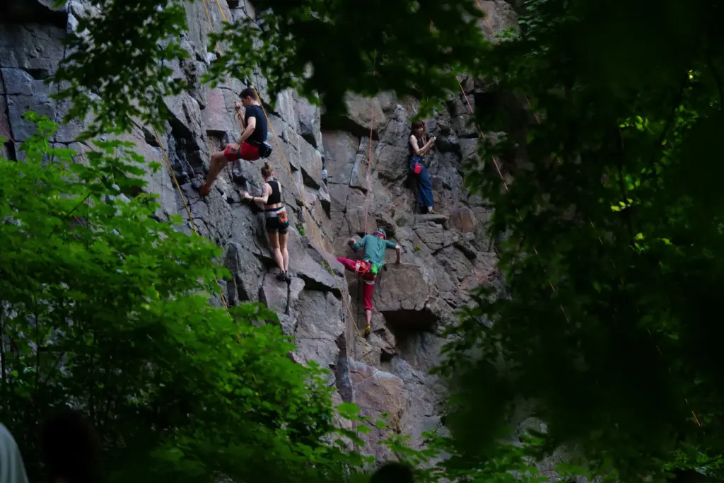 People climb on a cliff during the Stoned Climbers festival...
