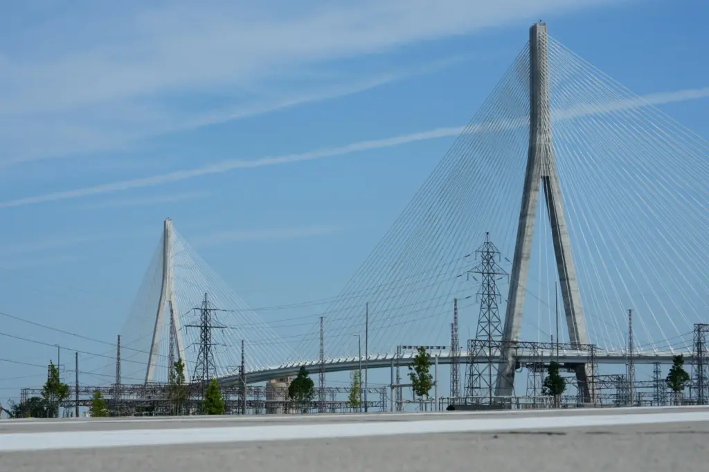 The Gordie Howe International bridge connects Detroit and Windsor, Ontario.