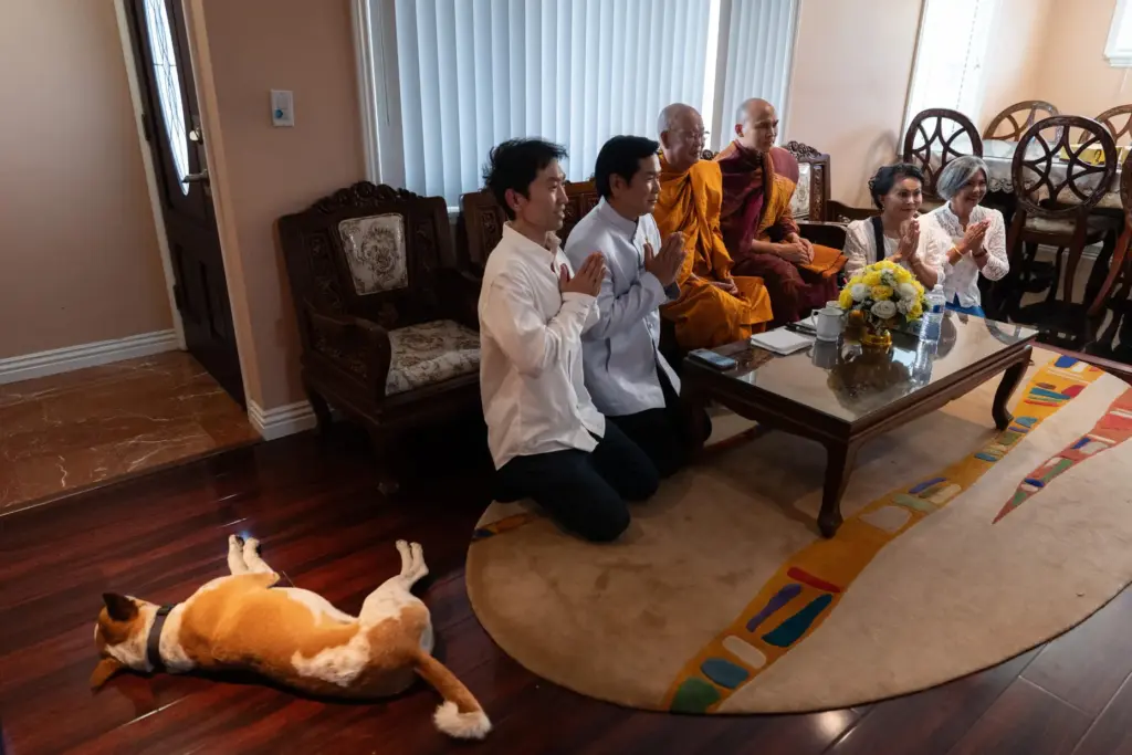 Bhikkhu Pannakara, third from right, a Buddhist monk who led...