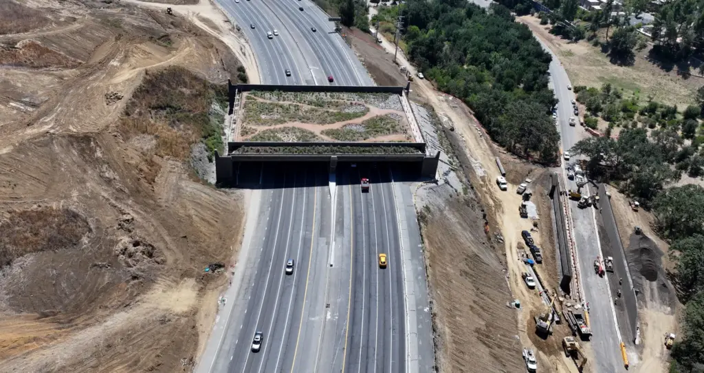 Work continues at the Wallis Annenberg Wildlife Crossing over the...