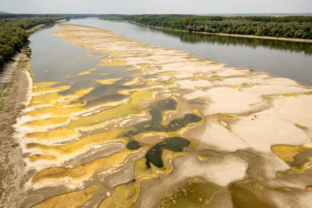 Usually submerged areas of the Danube River are exposed amid...