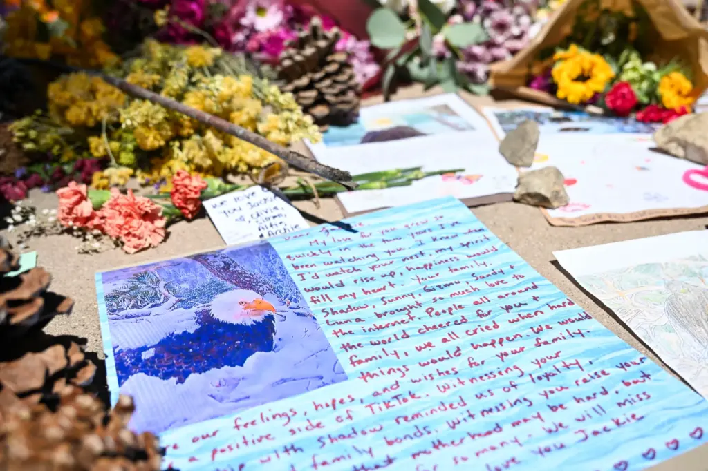 Touching notes are left at the memorial for Jackie, the...