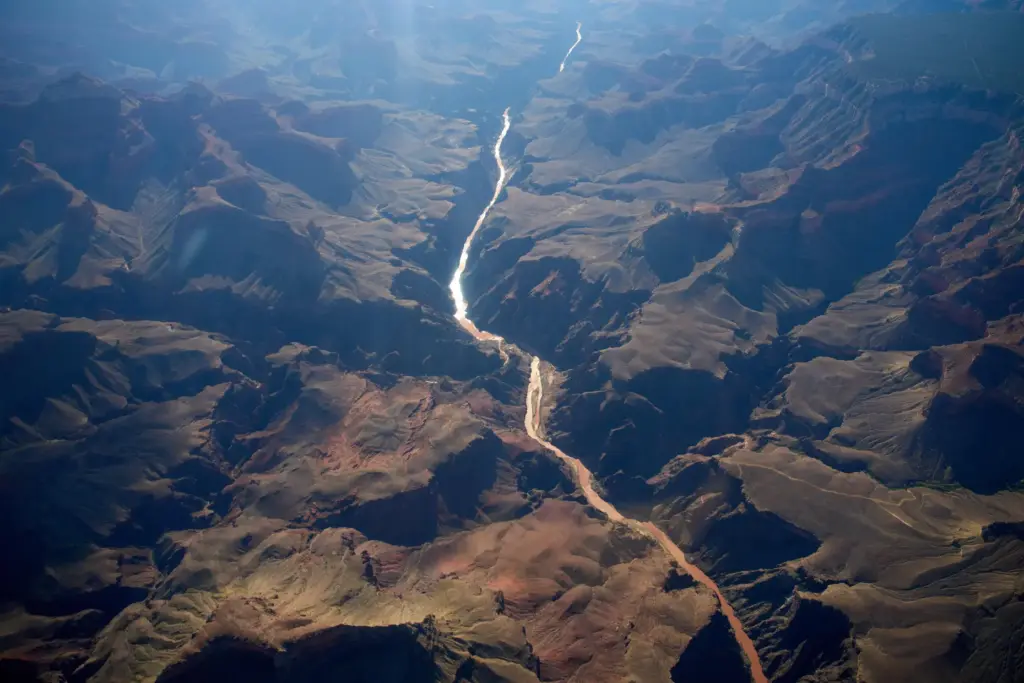 Bright Angel Canyon, middle left, the scene of flash floods,...