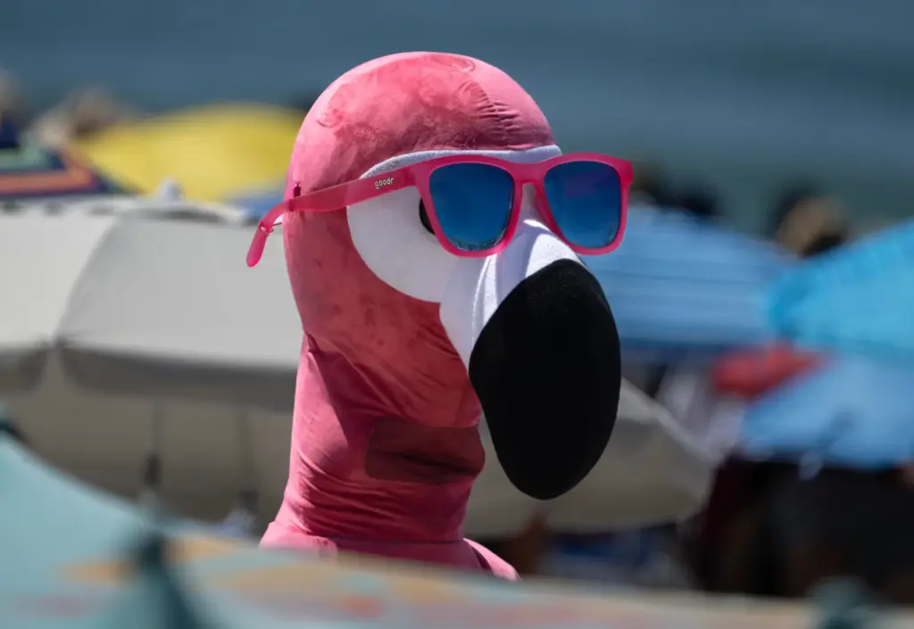An interesting character takes a spot on the sand during...