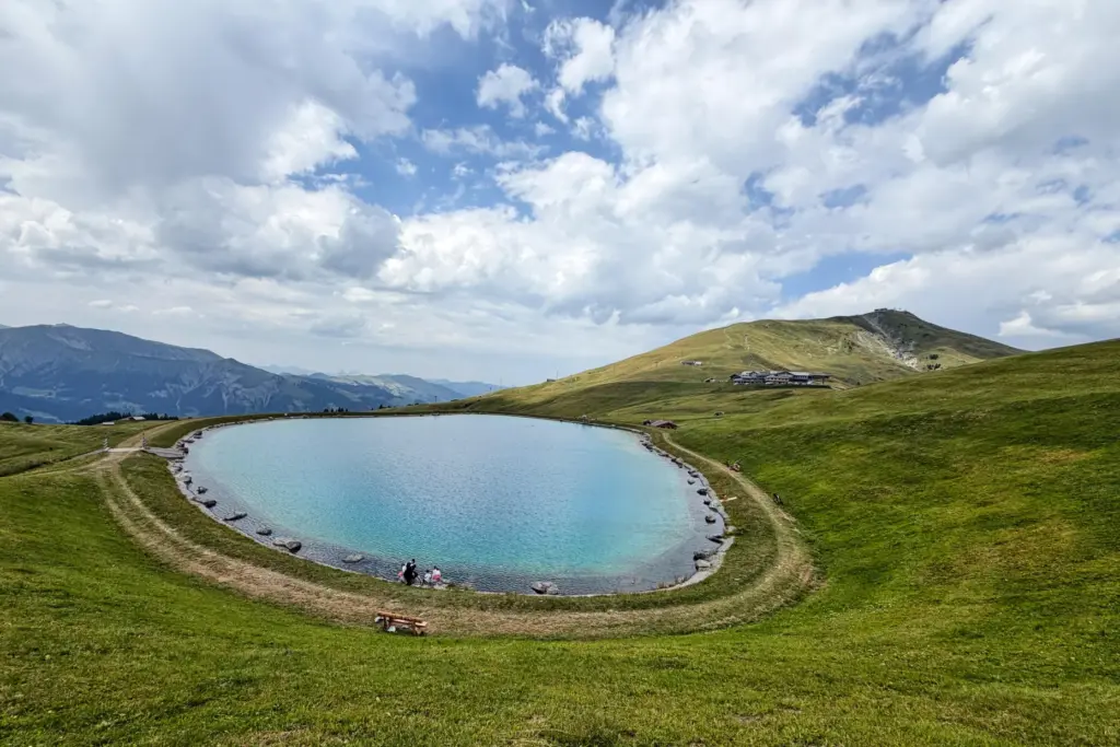 A water reservoirs for snowmaking photographed at the Lenk valley...