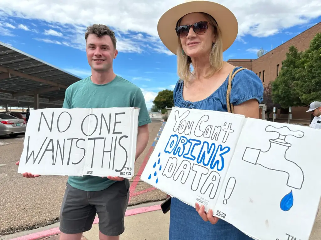 Jacob Weinreich and his mother Sharon Metcalf protest the Project...