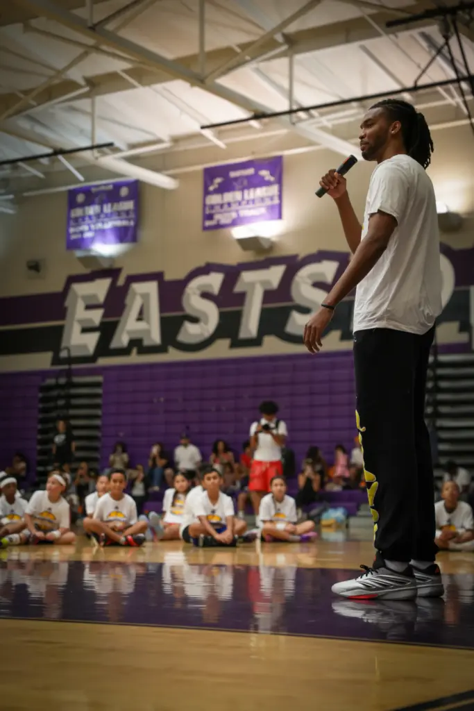 New Lakers forward Ziaire Williams, right, hosted kids at his...