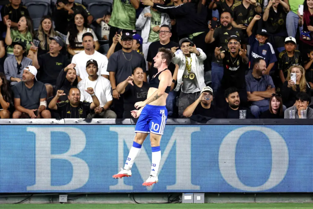 San Diego FC forward Anders Dreyer celebrates after converting a...