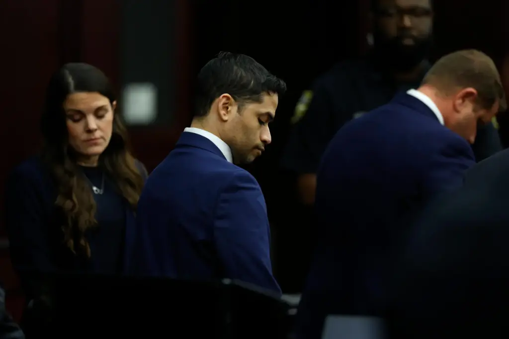 Mario Fernandez Saldana, center, reacts to the guilty verdict after...