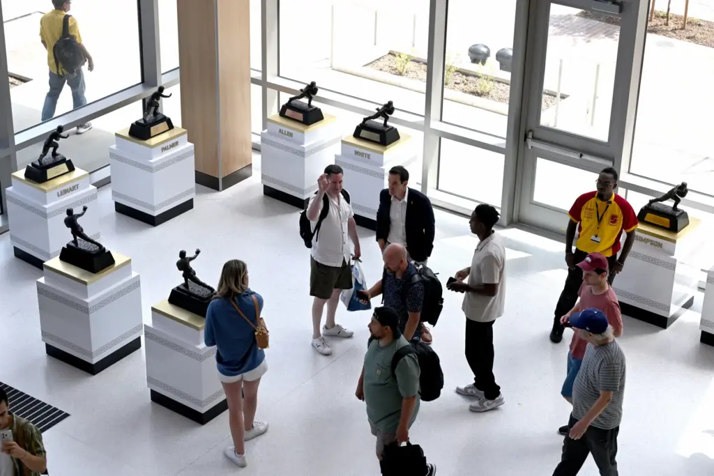 Members of the media tour the new state-of-the-art Bloom Football...