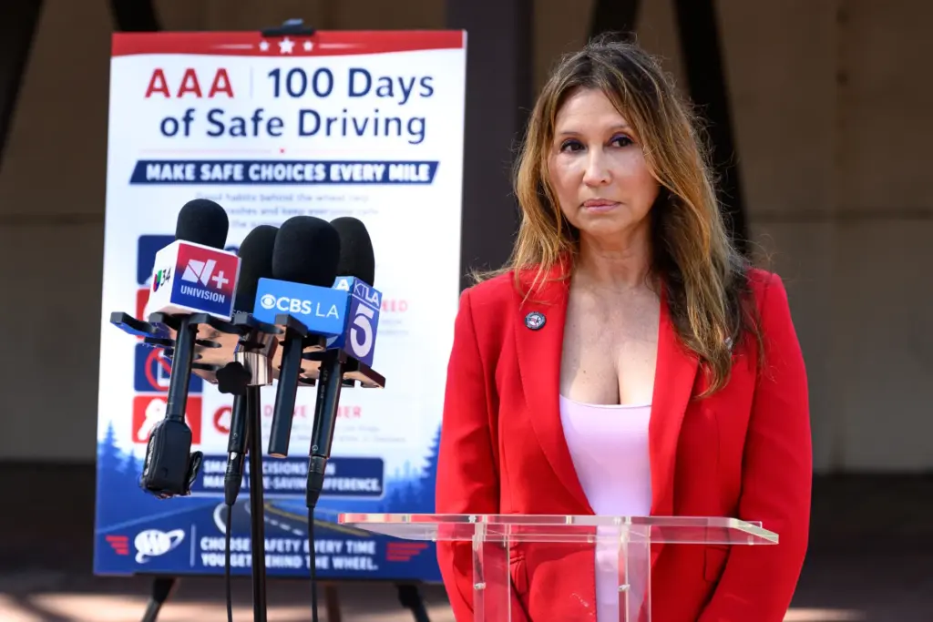 Street Racing Kills Founder Lili Trujillo speaks at a press...