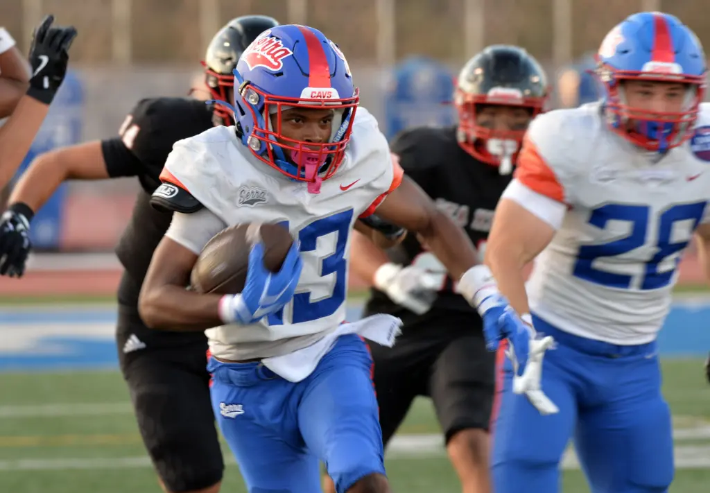 Serra’s Ikeem Crawford returns kick vs. Palos Verdes in football...