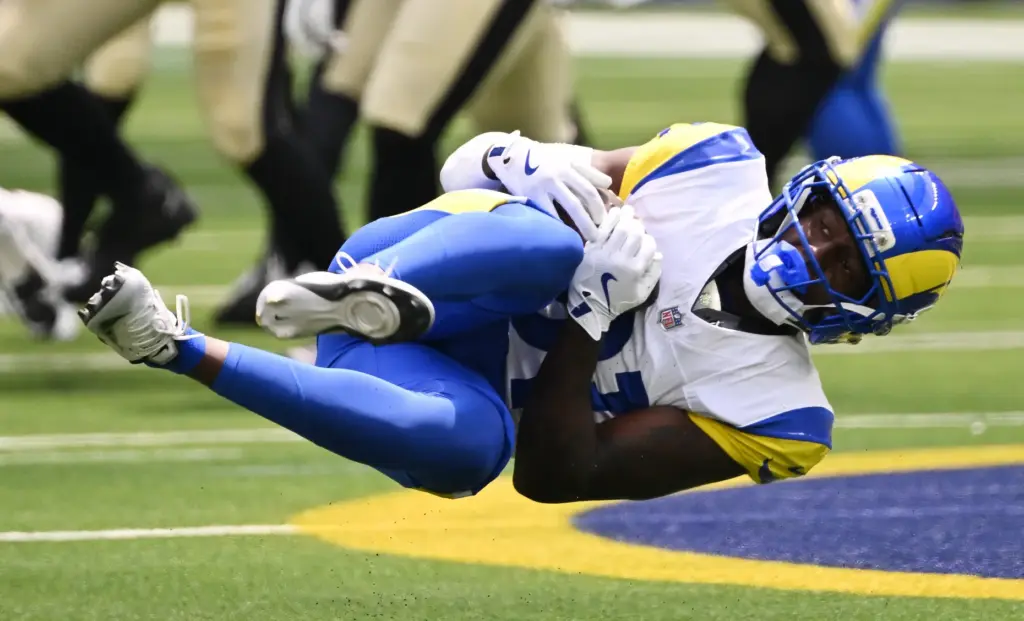 Rams cornerback Al’zillion Hamilton (31) intercepts a pass against the...