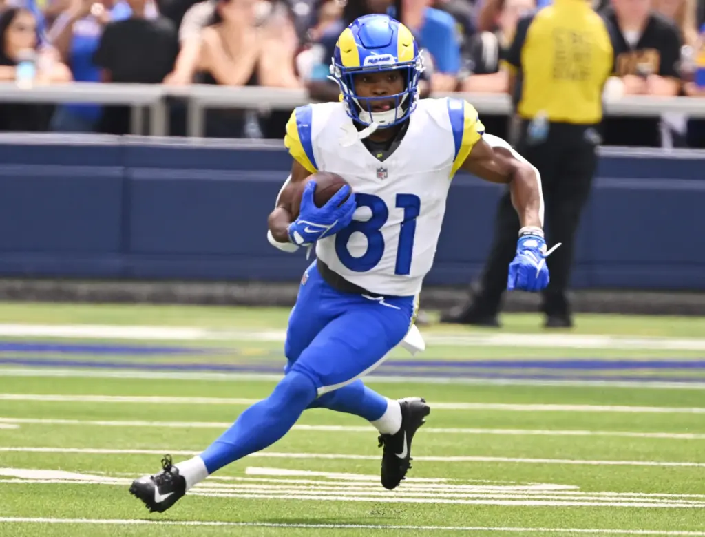 Rams wide receiver Brennan Presley (81) catches a pass for...