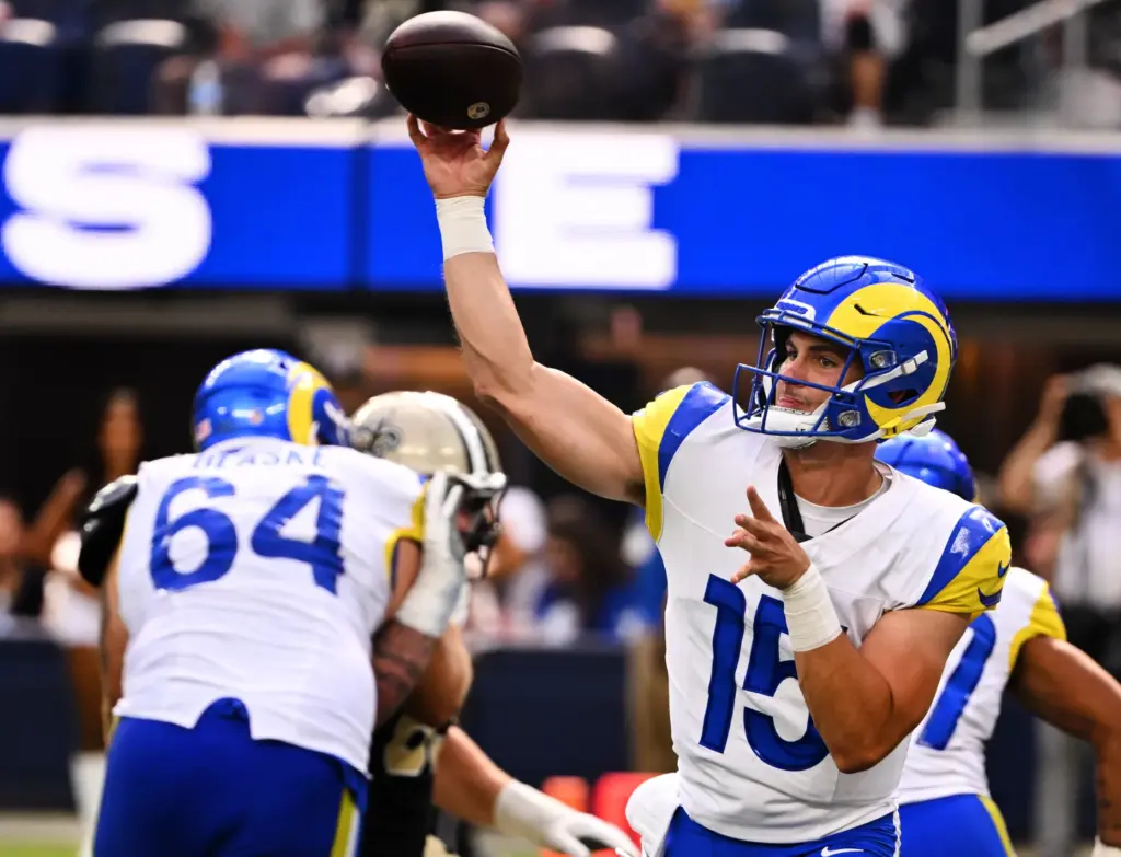 Rams quarterback Ty Simpson (15) passes against the New Orleans...