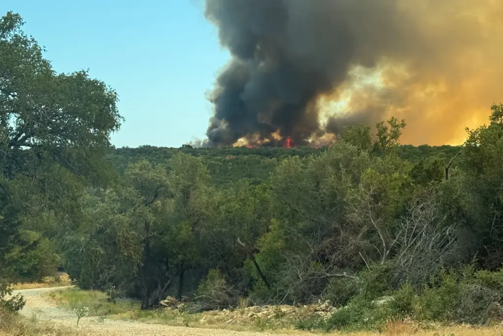 The Ross Fire burns in Palo Pinto County, Texas, on...
