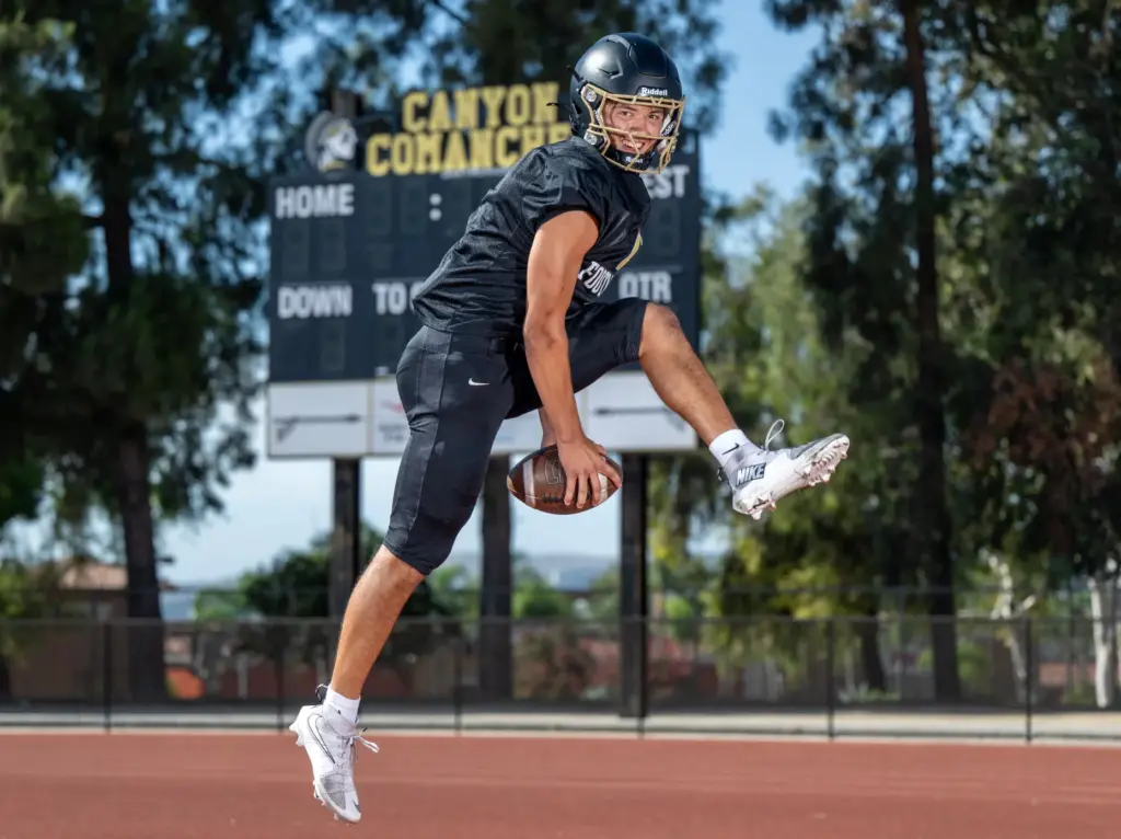 Noah McClary, Canyon High School wide receiver and defensive back,...