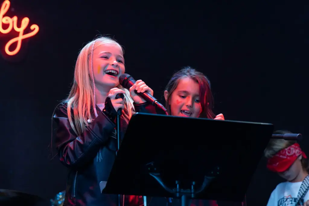 Vivienne Hayter, 8, sings with Roslyn Backus, 7, on Friday,...