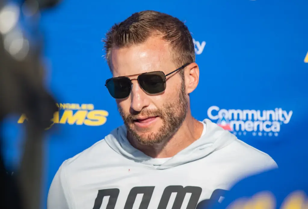 Rams coach Sean McVay addresses the media following the teamâs...