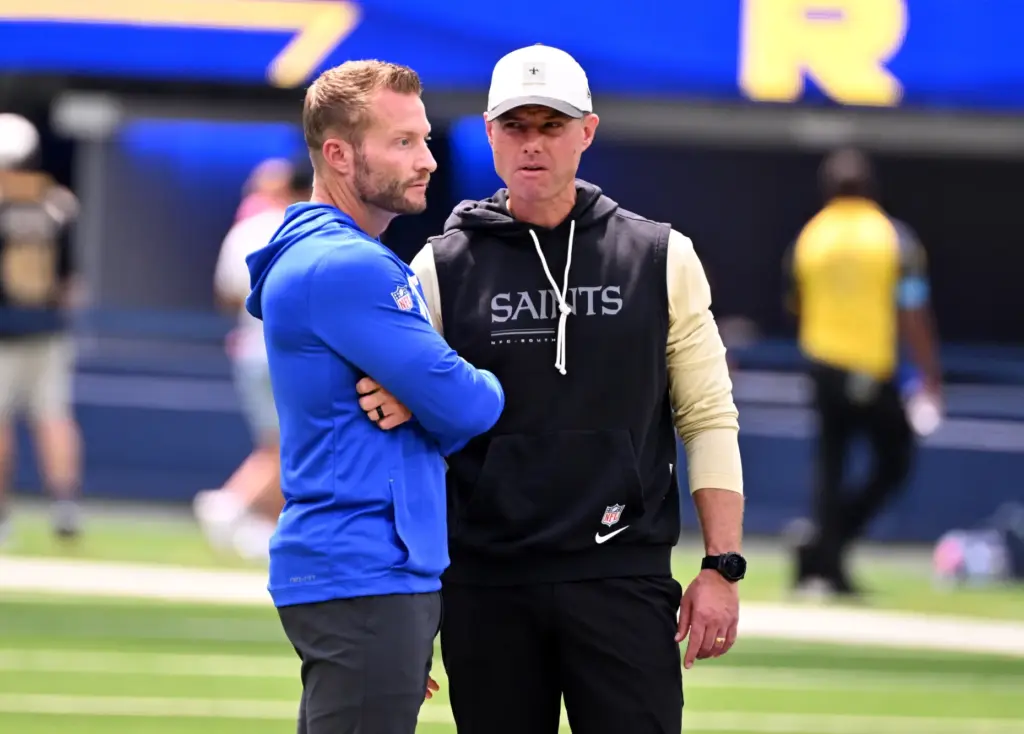 Rams head coach Sean McVay and New Orleans Saints defensive...