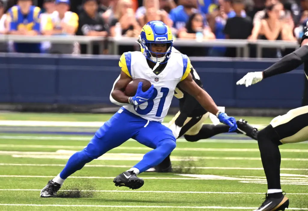 Rams wide receiver Brennan Presley (81) catches a pass for...