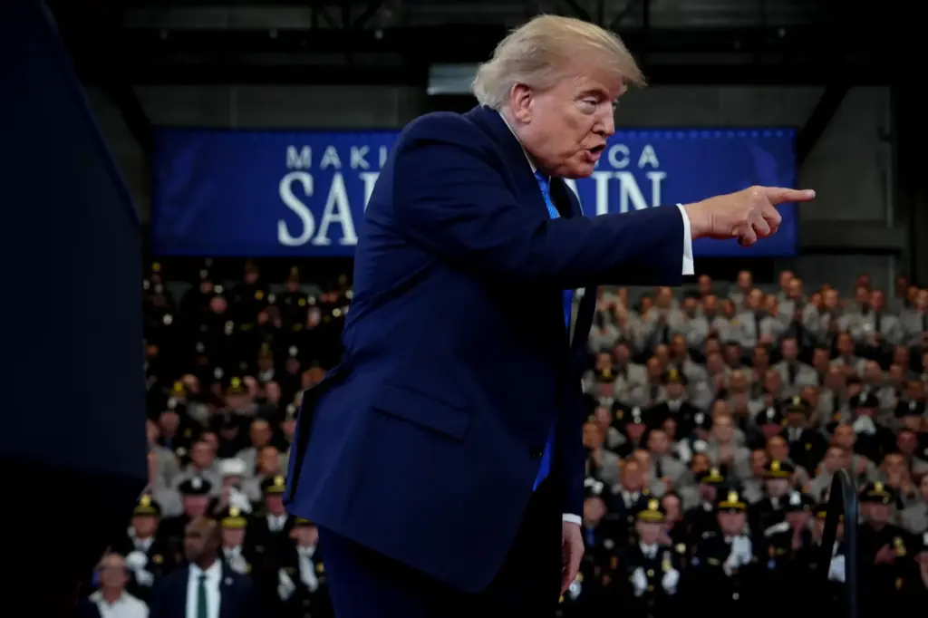 President Donald Trump arrives to speak at the David Mack...