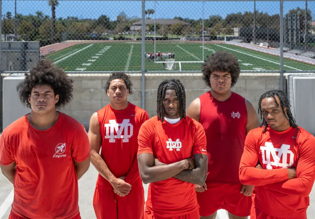 Mater Dei football players from left: Montana Toilolo, Ezekiel Suâa,...