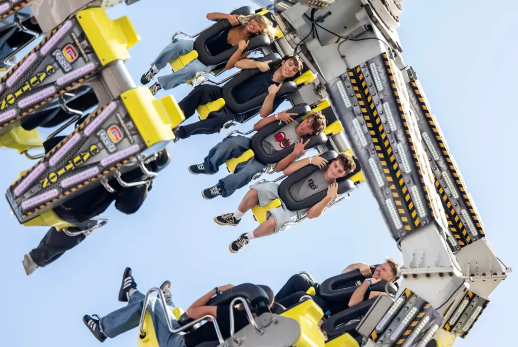Fairgoers ride G-Force at the OC Fair in Costa Mesa...