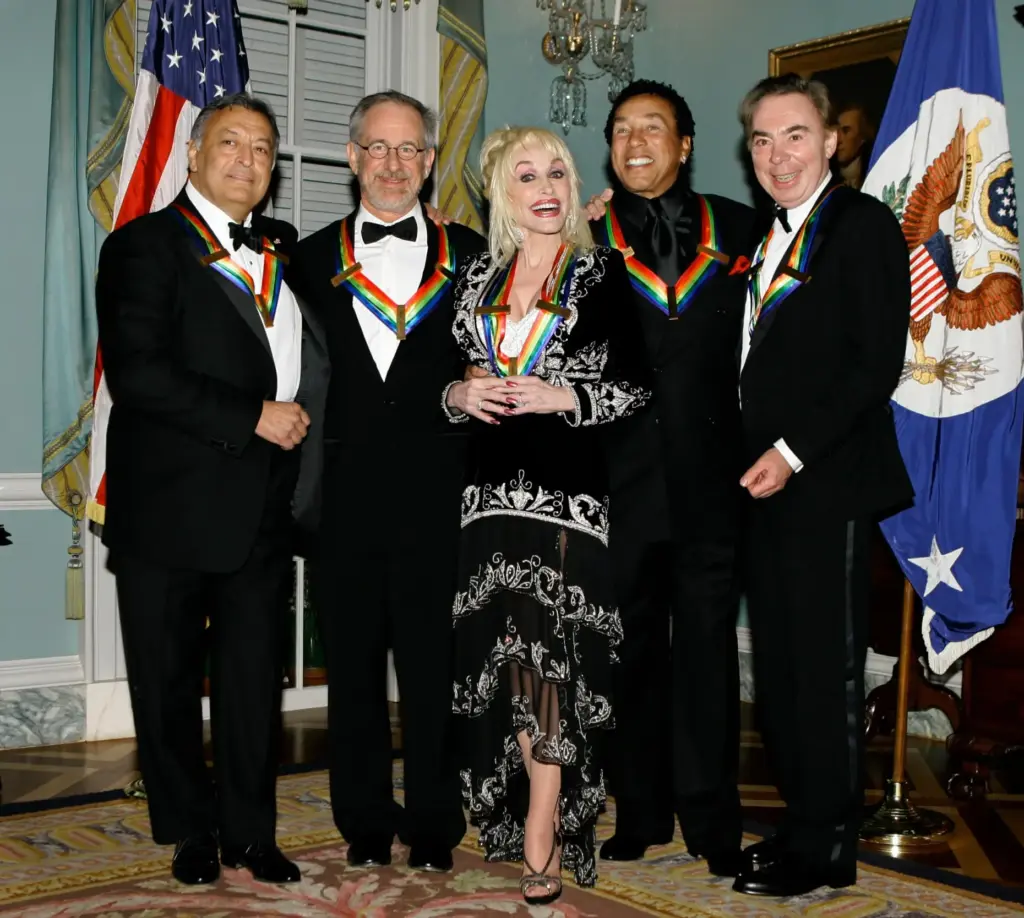 FILE – Dolly Parton, center, stands with other 2006 Kennedy...