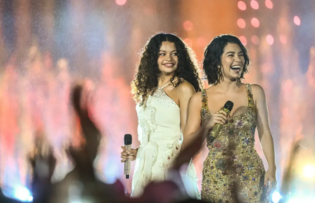 Catherine Laga’aia, live Action Moana, and Auli’i Cravalho, animated Moana,...