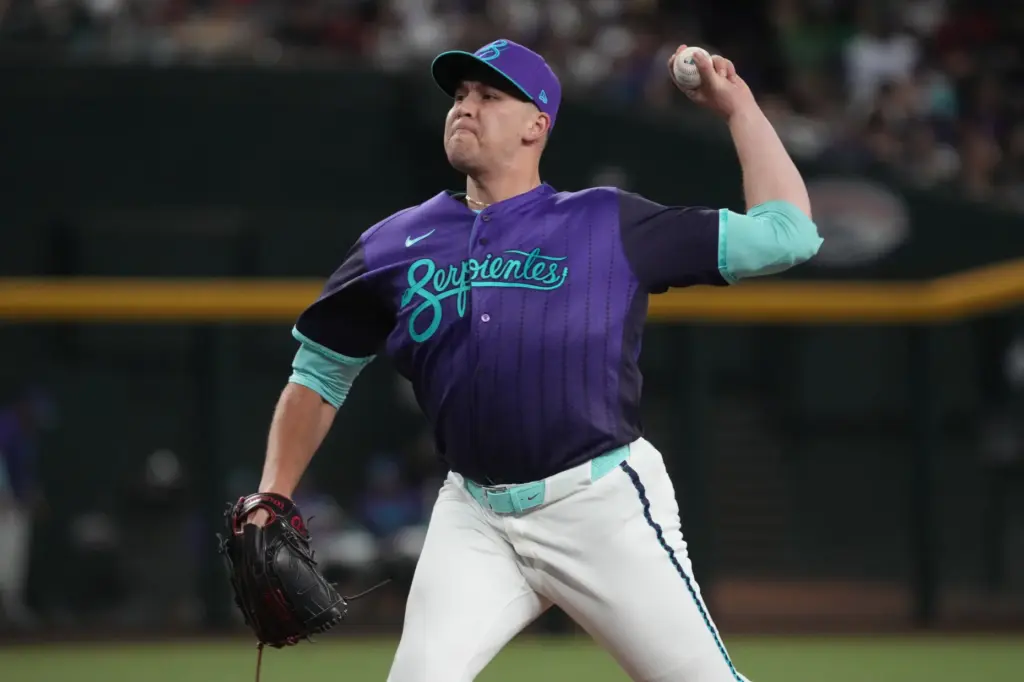 Arizona Diamondbacks pitcher Brandyn Garcia throws to the plate during...