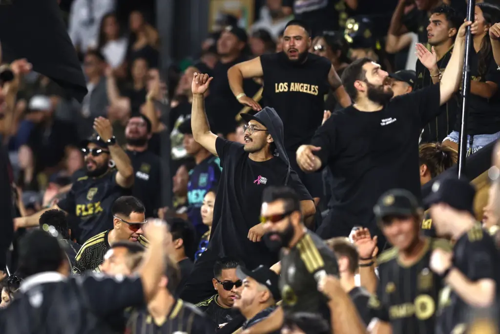 Los Angeles FC supporters cheer during the second half of...